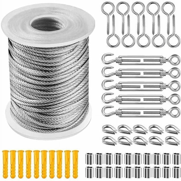 Cable guía resistente para luces de cadena para exteriores, uso multipropósito con cable de acero inoxidable fácil de instalar, resistente a la corrosión y al óxido, ideal para patios, decoraciones