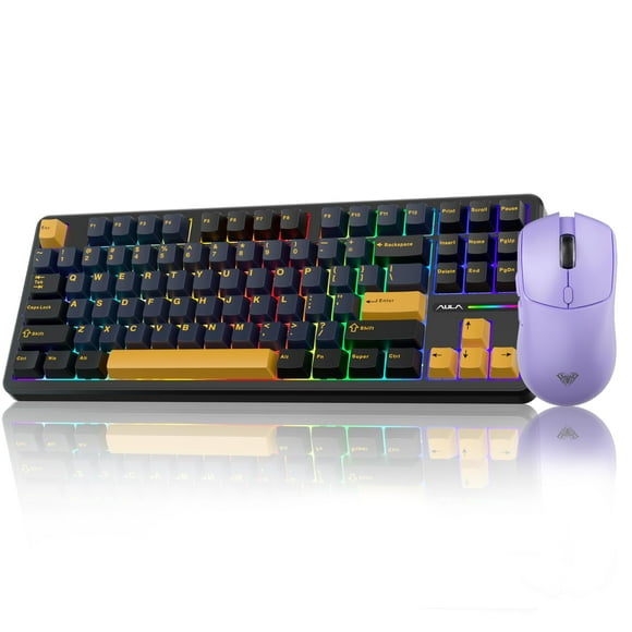 AULA Wireless Keyboard and Mouse Combo, F87 Wireless Mechanical Keyboard,75% TKL Gasket Custom Hot Swappable Keyboard+SC580X Wireless Gaming Mouse Light Purple