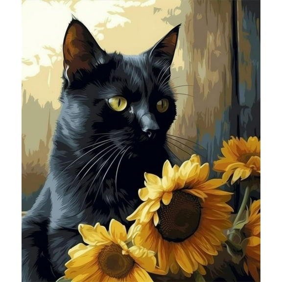 Paint by Numbers Kit for Adults -Black Cat and Sunflower - Beginner Oil Paingting Kits Drawing DIY Acrylic Arts Craft Kit Gift for Home Decor 16x20 Inch-