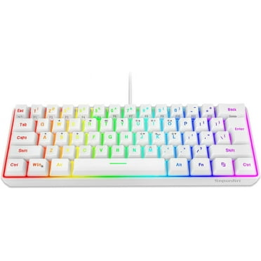 Snpurdiri 60% Wired Gaming Keyboard, 61 Keys RGB Backlit Wrist Rest Ultra-Compact Mini Waterproof Keyboard for PC Computer Gamer (White)