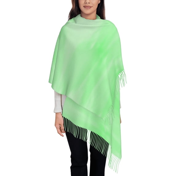 Women's Fashion Tassel Scarf, Green Watercolor Background Long Shawl, Lightweight and Warm