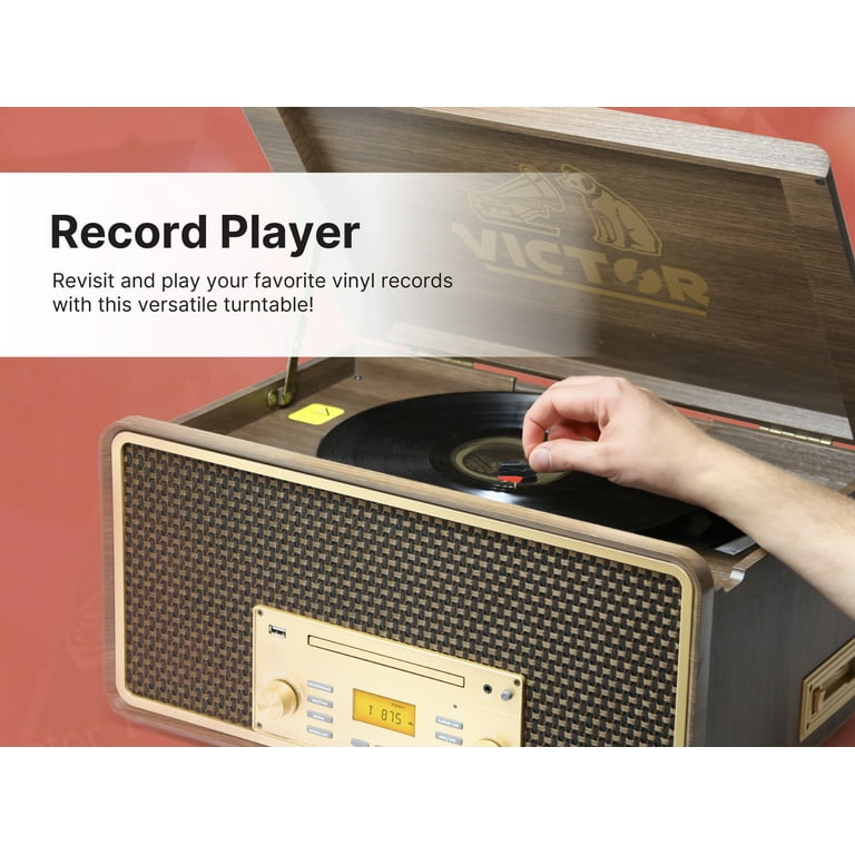 Victor 3-Speed Record Player Turntable with Built-In Stereo