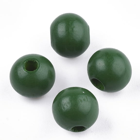 200pcs Painted Natural Wood Beads Round Green 10x8.5~9mm Hole: 2~3mm