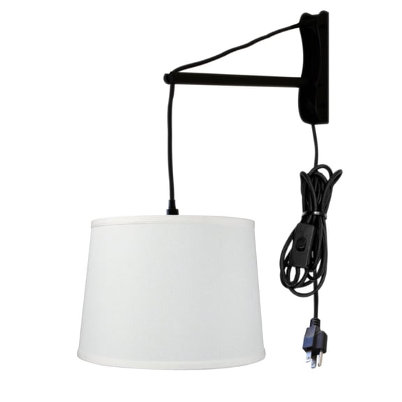MAST Plug-In Wall Mount Pendant, 1 Light Black Cord/Arm, Light Oatmeal Shade 12x14x10