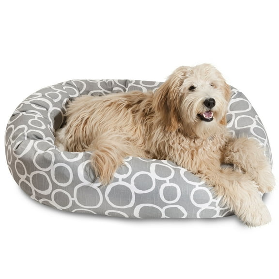 Majestic Pet Sherpa Fusion Bagel Pet Bed for Dogs, Calming Dog Bed Washable, Large, Gray