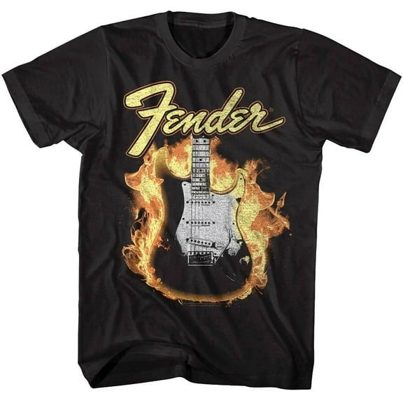 Fender Flaming Guitar Men's T Shirt (Black, AdultS)