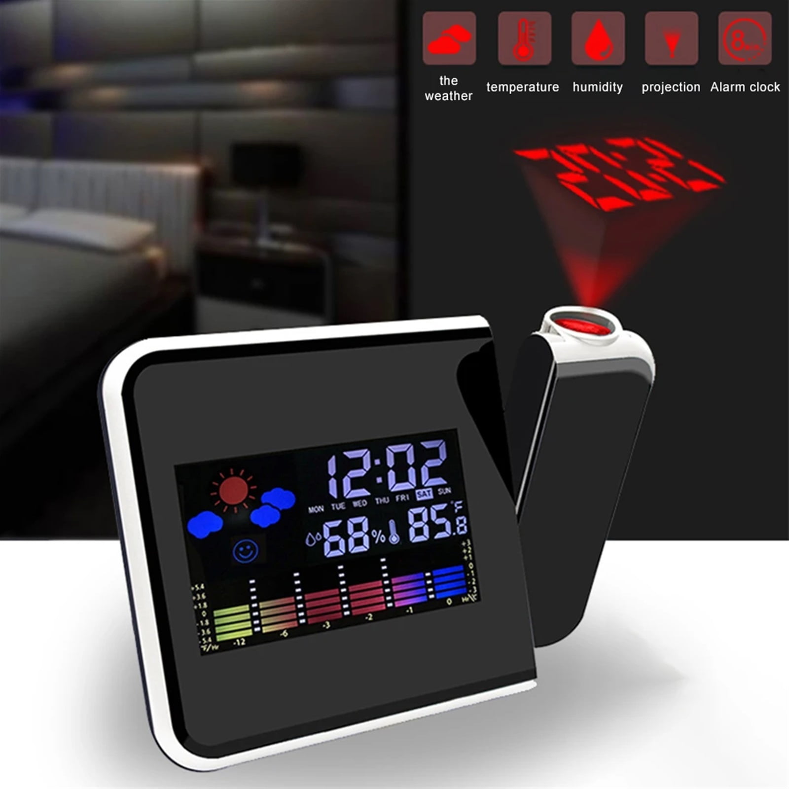 Digital Projection Alarm Clock Weather Station with Temperature Thermometer Humidity Hygrometer/Bedside Wake Up Projector Clock ,Excellent Visual Experience