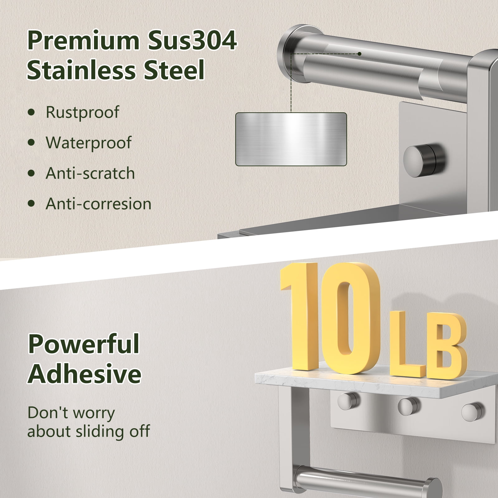 Wall Mount Toilet Paper Holder with Marble Shelf, Brushed Nickel