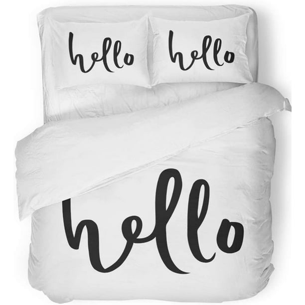HATIART 3 Piece Bedding Set Calligraphy Hello Sign Calligraphic Hand