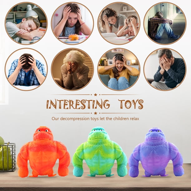 Needleline, Gorilla Fidget Sensory Toy 3-Pack, Colorful Squishy
