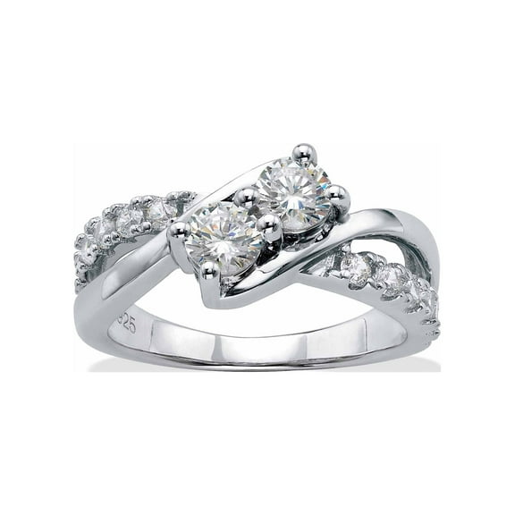 PalmBeach Jewelry Round Cubic Zirconia 2-Stone Engagement Ring 1.20 TCW in Yellow Gold-Plated or Platinum-Plated Sterling Silver