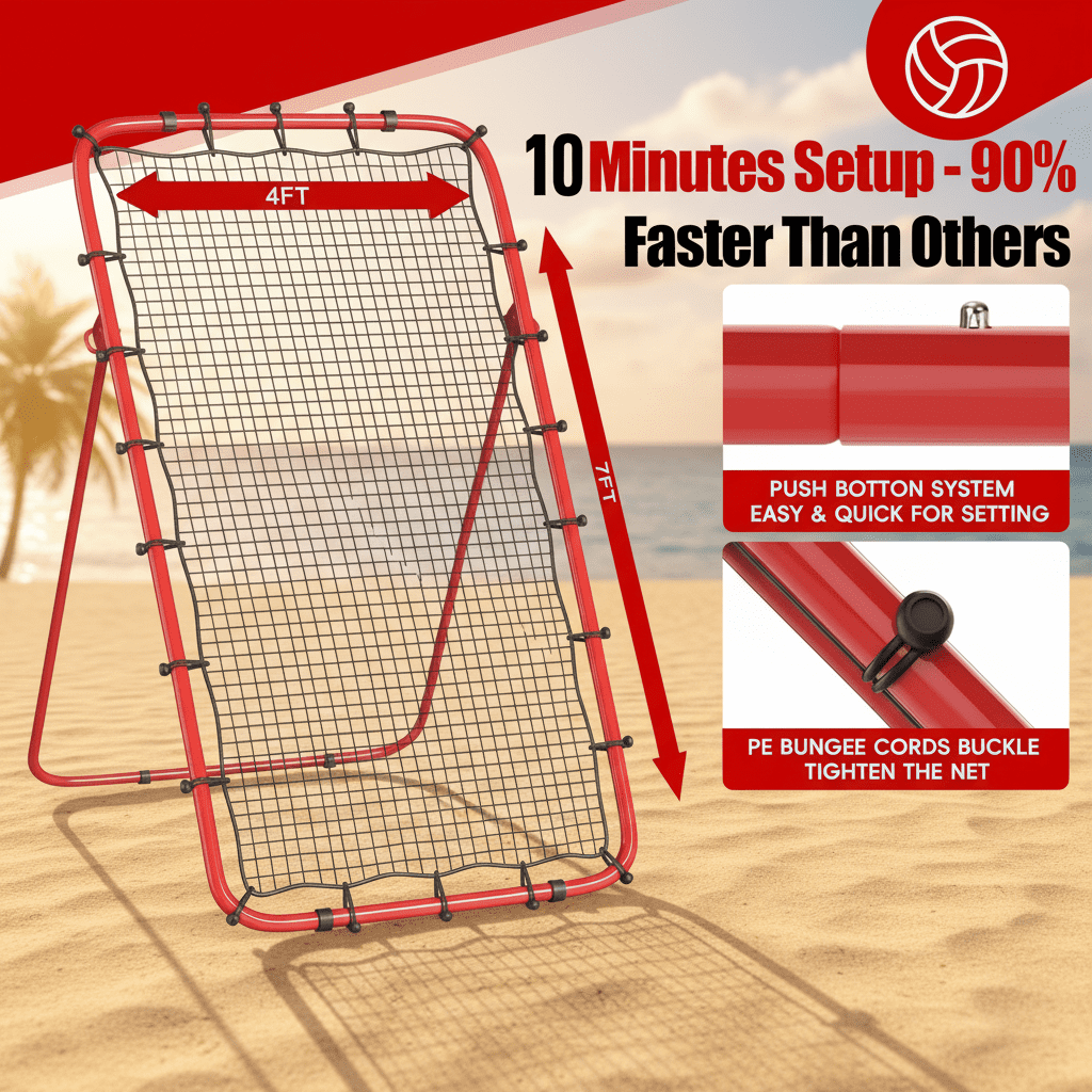 Volleyball Rebounder Net, 7 x 4 ft Adjustable Bounce Back Trainer with 5 Angles, 2 Target Straps and Carry Bag