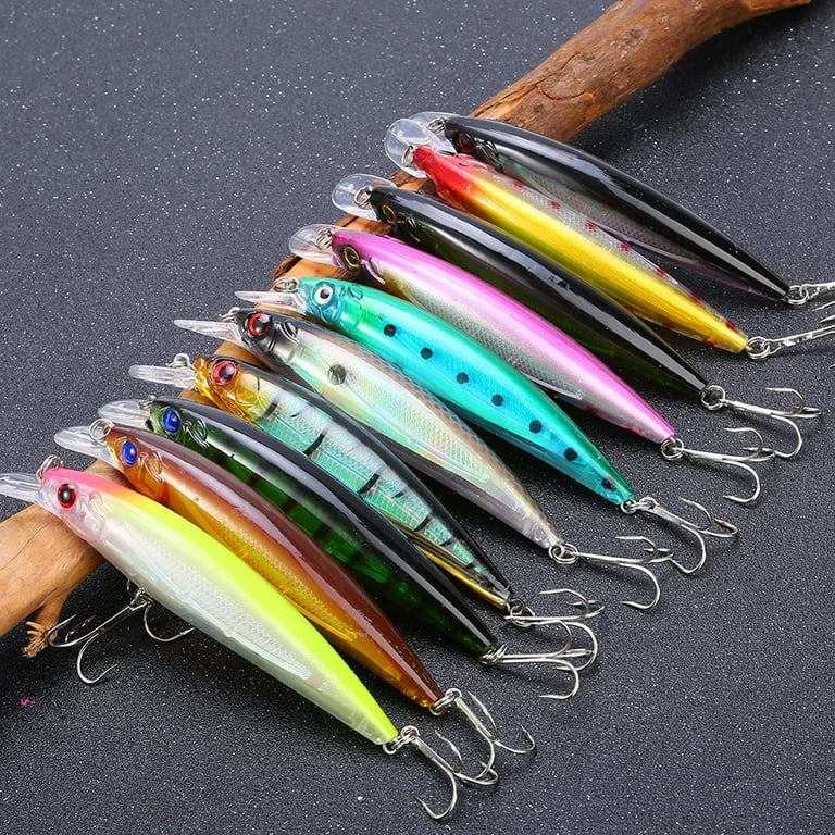 Sougayilang Minnow Fishing Lures Crankbaits Combo Hard Swimbaits Boat Topwater Lures for Trout Bass Perch Fishing, Size: Style-E 10pcs, Blue