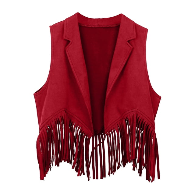TBWNWG Western Style Fringe Vest Open Front Top for Cowboy Party Dress Up,Sizes 9-10 Years