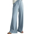 thumbnail image 2 of Itsame Comfortable Loose Pants for Womens Pocket Solid Color Cotton High Waisted Wide Leg Pants Sky Blue Size 2XL, 2 of 6