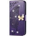 thumbnail image 2 of Wallet Case for iPhone 13 Pro Max,3D Butterfly Pattern PU Leather Case with Strong Magnetic Clasp and 3 Card Slots Holder Cover for iPhone 13 Pro Max (6.7) HZD Rhinestone Purple, 2 of 18