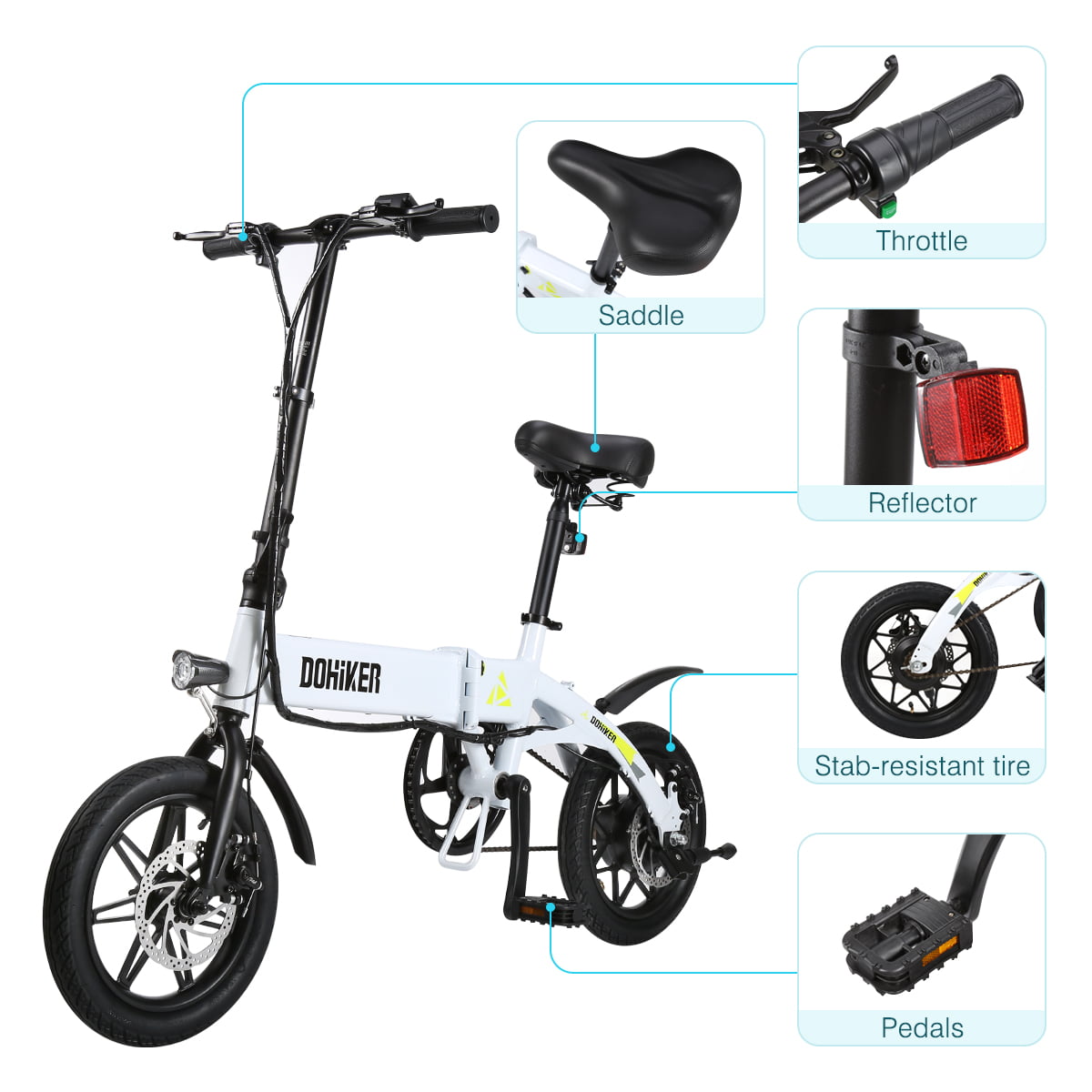 Secondhand Folding Electric Bike with Dual Disc Brakes 14'' Cruiser Road Bicycl 