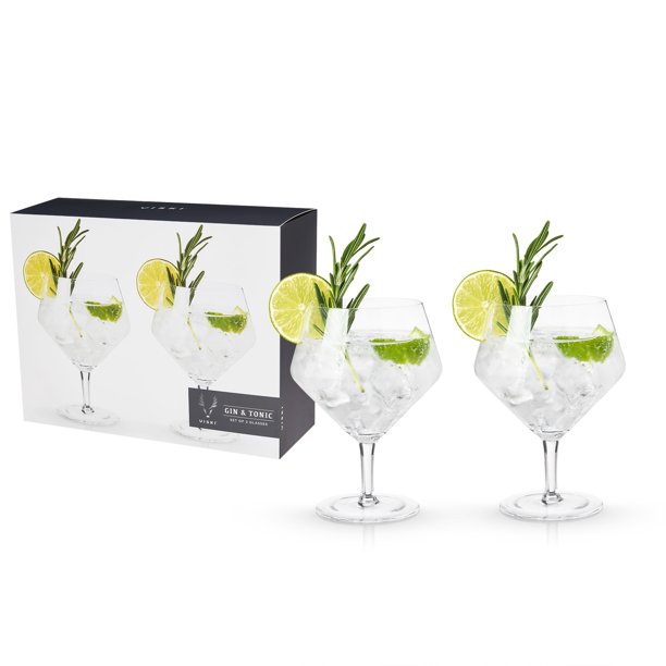 Viski Raye Angled Gin & Tonic Crystal Glasses Set of 2, LeadFree