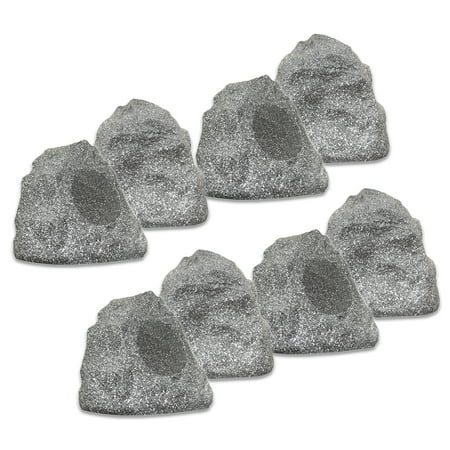 Theater Solutions 8R4G Outdoor Granite Rock 8 Speaker Set for Deck Pool Spa Patio