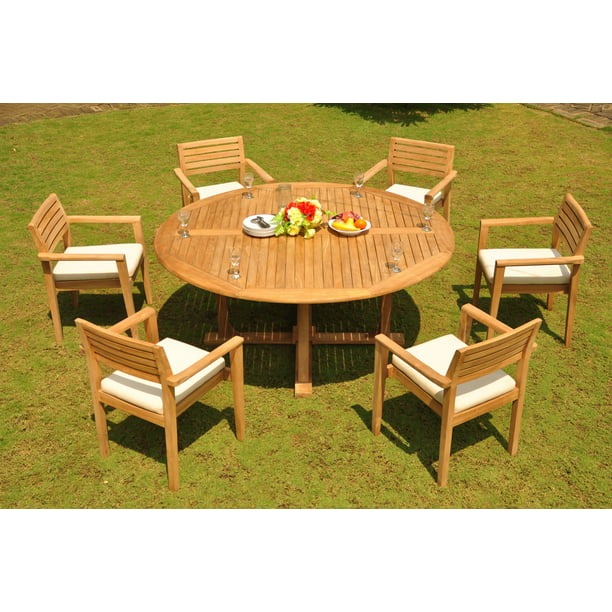 Teak Dining Set 6 Seater 7 Pc 72, Outdoor Round Dining Table And Chairs For 6