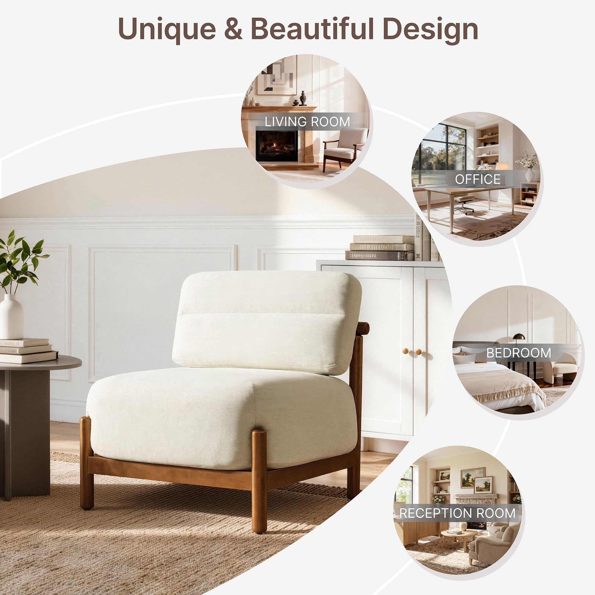 Spruce & Spring Modern Upholstered Accent Chair with Solid Wood Frame, Comfortable Fabric Lounge Chair for Living Room Bedroom, Linen