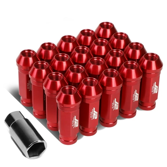 J2 Engineering LN-T7-028-15-RD J2 Engineering 7075 -T6 Forged Aluminum M12X1.5 20Pcs 60mm Height Open -End Lug Nut Set w/Adapter Key (Red)