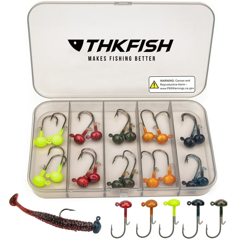 THKFISH Fishing Jig Heads for Fishing Hooks Fishing Jigs Bass Fishing Lures  Ned-Rig Hooks Five Colors 1/8oz 20pcs