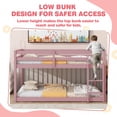 thumbnail image 3 of Twin over Twin Bunk Bed, Sesslife Low Floor Wood Bunk Bed Frame with Guardrails and Ladder, Space Saving Bunk Bed for Bedroom, No Box Spring Needed, Pink, 3 of 7