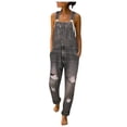 thumbnail image 2 of Women's Washed Denim Bib Jeans Overalls Casual Ripped Denim Jumpsuits Rompers, 2 of 5