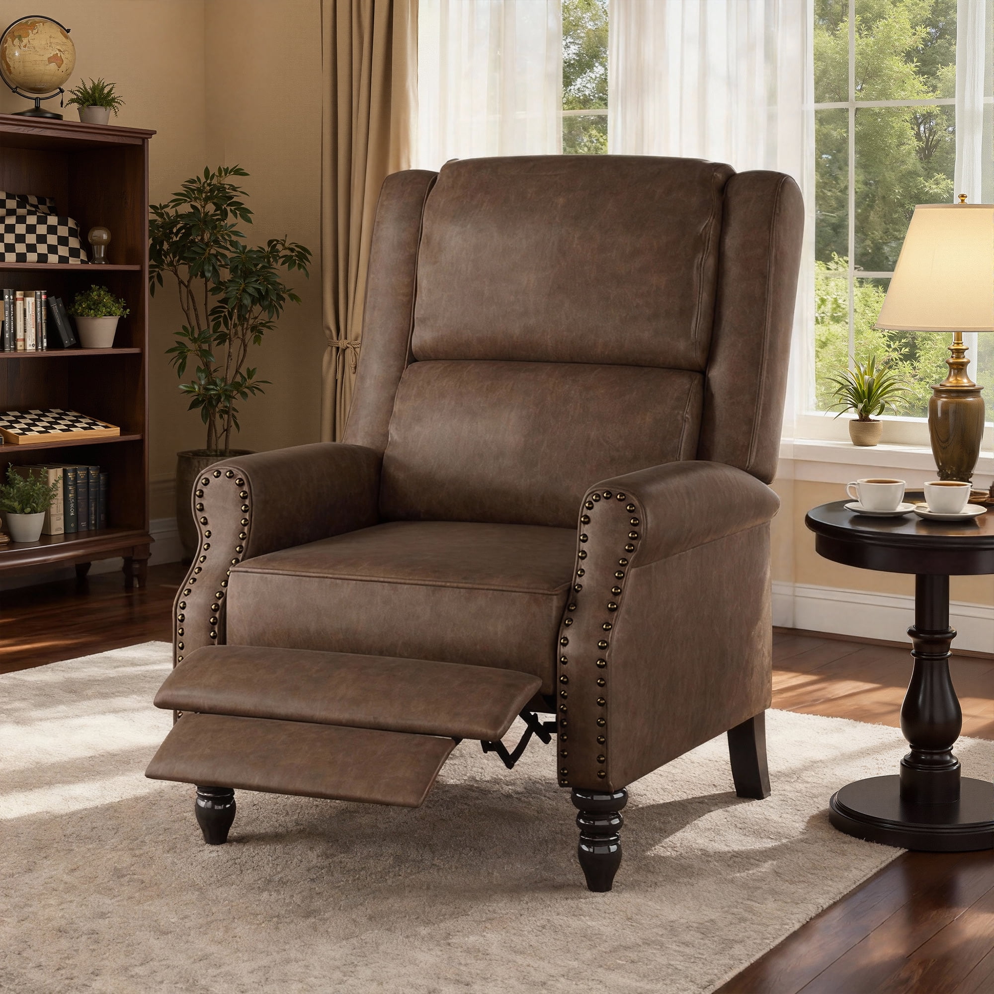 MAYEERTY Coffee Faux Leather Pushback Recliner Chair, Ergonomic Design for Living Room, Bedroom & RV