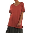 thumbnail image 3 of Kcolen Womens Tops Trendy V Neck Short Sleeve Summer Casual Plus Size Solid Color Blouses Woman Going Out Outfits Y2k Clothes,Orange, 3 of 5
