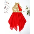 thumbnail image 4 of renvena Kids Girls Halter Metallic Praise Overlay Dress Chiffon Patchwork Lyrical Dance Red 6, 4 of 7