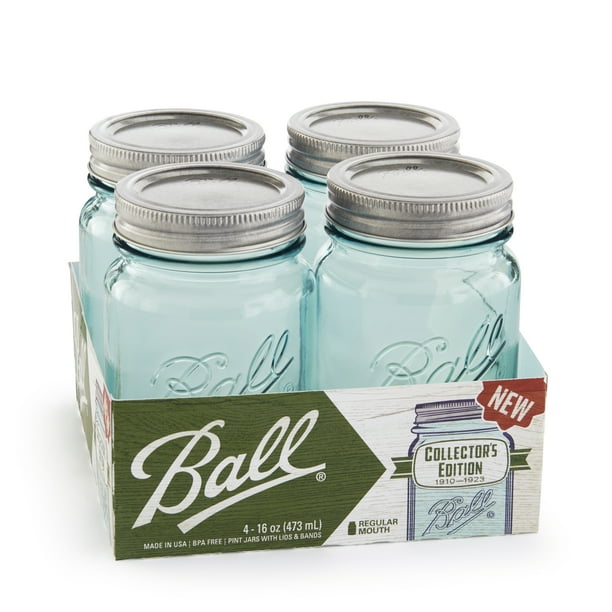 Ball Aqua Vintage Regular Mouth Half Pint Glass Mason Jars, 8 oz, 4