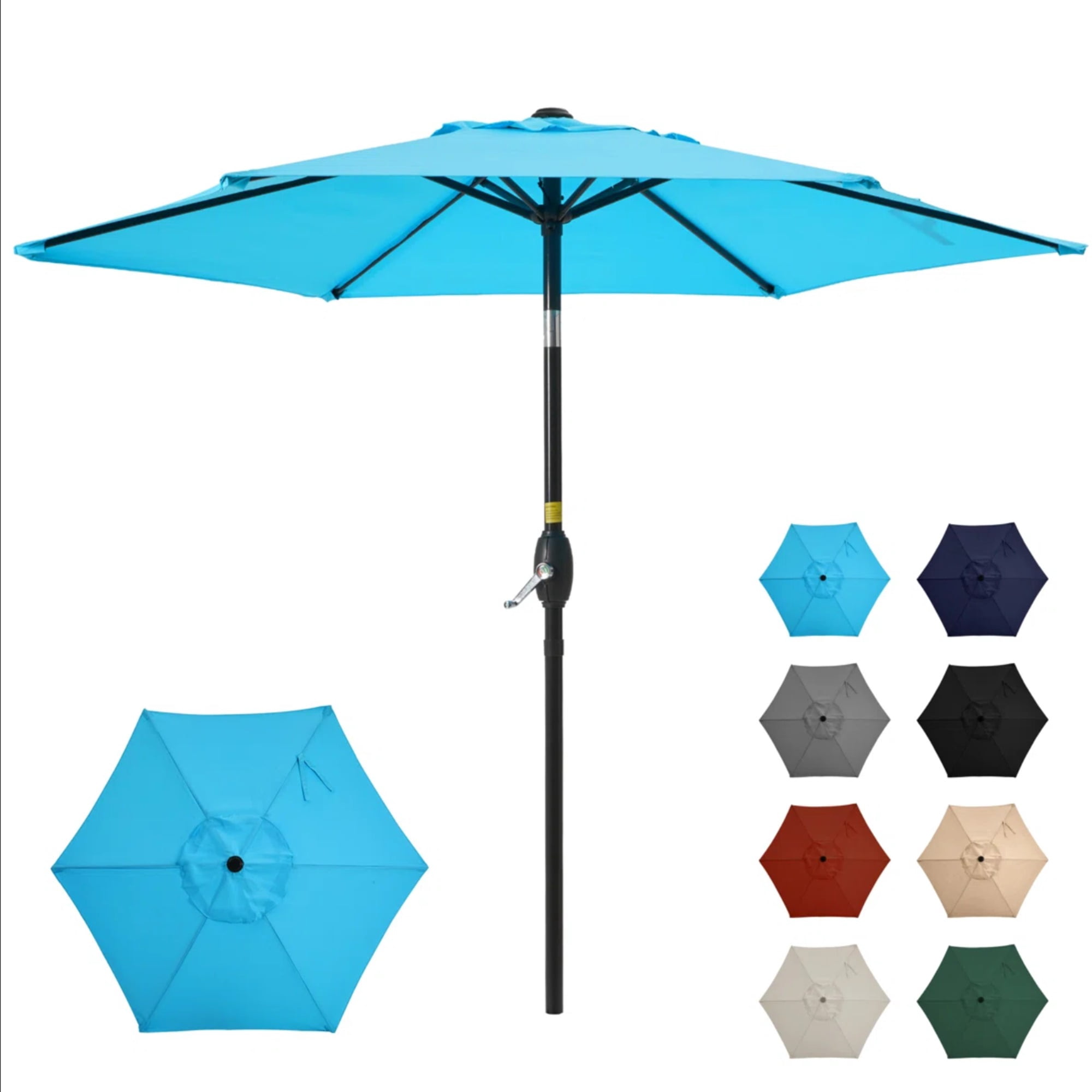 7.5 FT Blue Market Patio Umbrella with Crank Lift & Push‑Button Tilt, UV‑Resistant Waterproof Spun Polyester Canopy, Aluminum Pole Outdoor Shade for Backyard Pool Deck (Base Not Included)