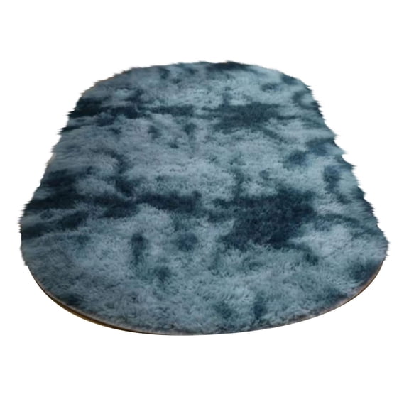 Tie Dye Oval Plush Area Rug, Long Bedroom Bedside Cloakroom Decorative Mat, Soft Non Slip Floor Carpet (Blue ,40*60CM)