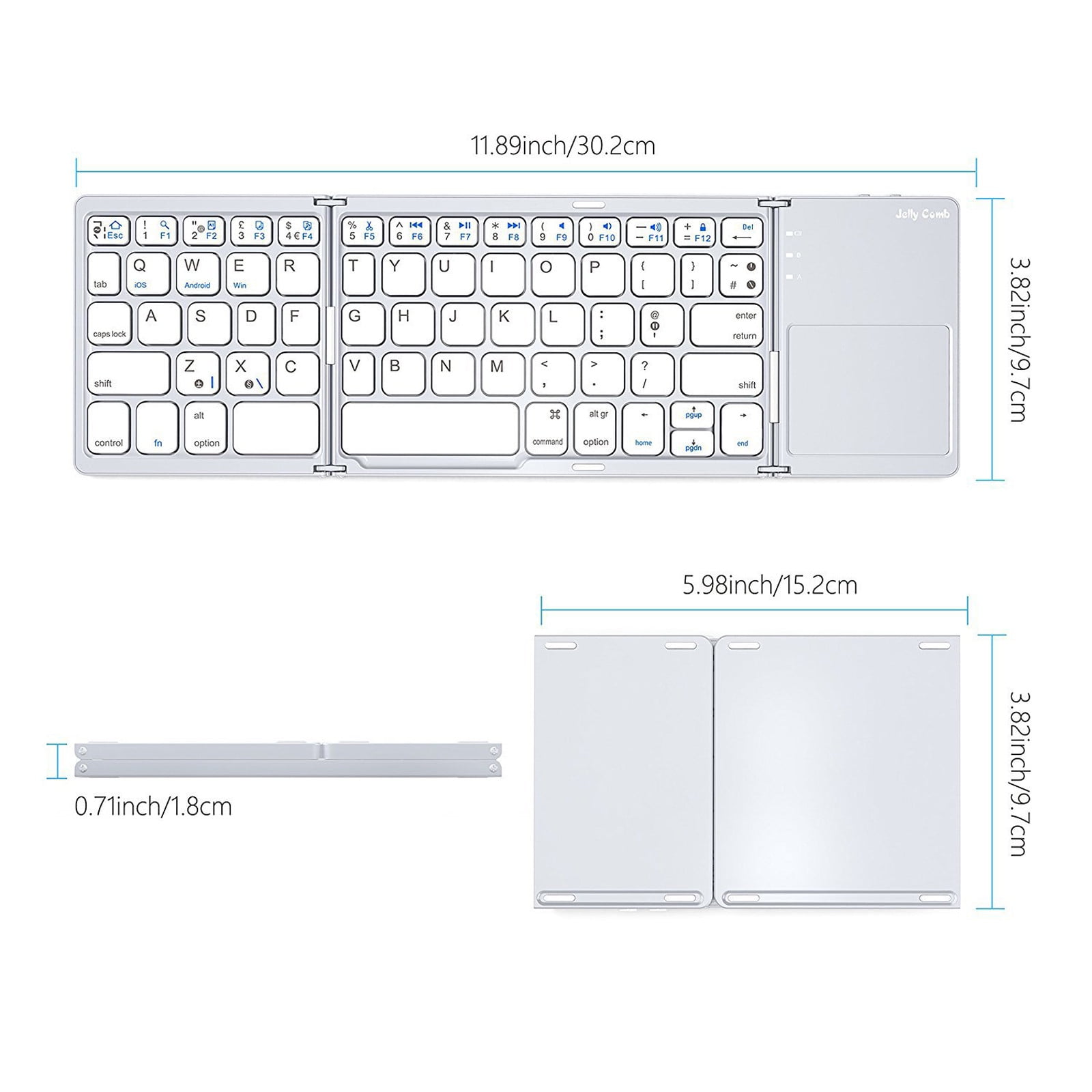 Bluetooth Keyboard, Touchpad Foldable Tri-fold Wireless for Tablet/Smartphone