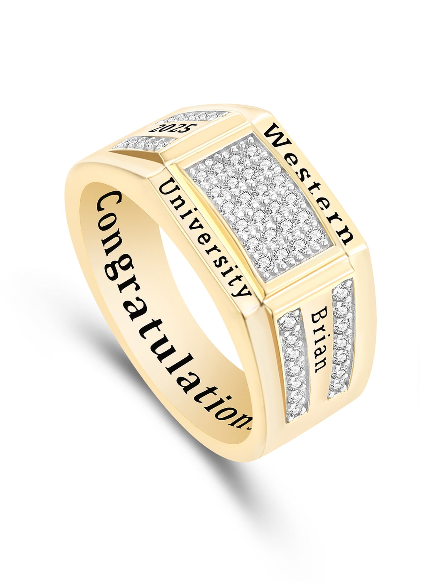 Mementos PJM Custom Men's Class Ring Sterling Silver for High School College-Gold-Signature