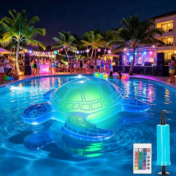 26.5 Inch Solar Inflatable Turtle Floating Pool Light, Remote 16 RGB Color Changing LED Lamp, IP68 Waterproof Pool Ornament for Swimming Pool, Pond, Hot Tub, Backyard Patio & Holiday Home Decor