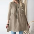 thumbnail image 2 of IROINNID Reduced Long Sleeve Dress for Women Mid-Length Shift Dress Round-Neck Comfy Long Sleeve Loose Solid Dress,Khaki, 2 of 6