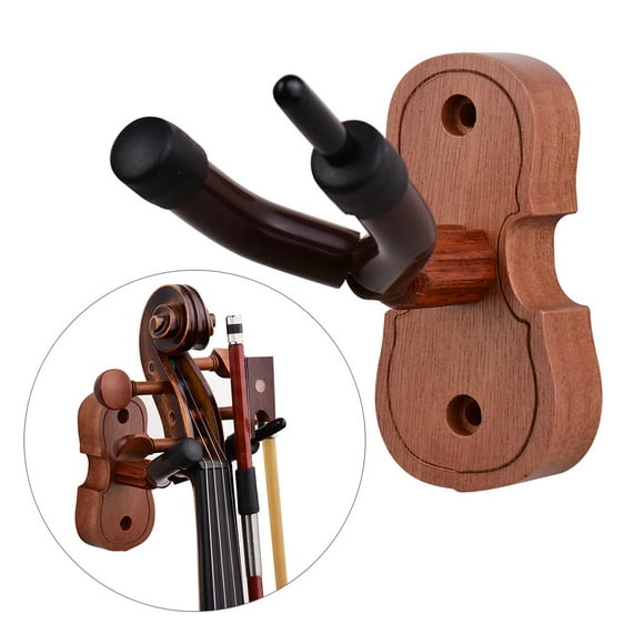 Mahogany Wood Violin Hanger Hook with Bow Holder for Home & Studio Wall Mount Use