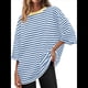 thumbnail image 1 of Camisetas de Rayas de Gran Tamaño para Mujer, Blusas Holgadas de Cuello Redondo y Corta, Blusa Informal de Verano Y2K 2025, Camiseta Básica Azul L, 1 of 9