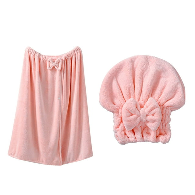 Plus Size Adjustable Oversized Wrap Bathrobe Set for Women With Hair Towel Wrap Wearable Towel Dress With Elastic Band