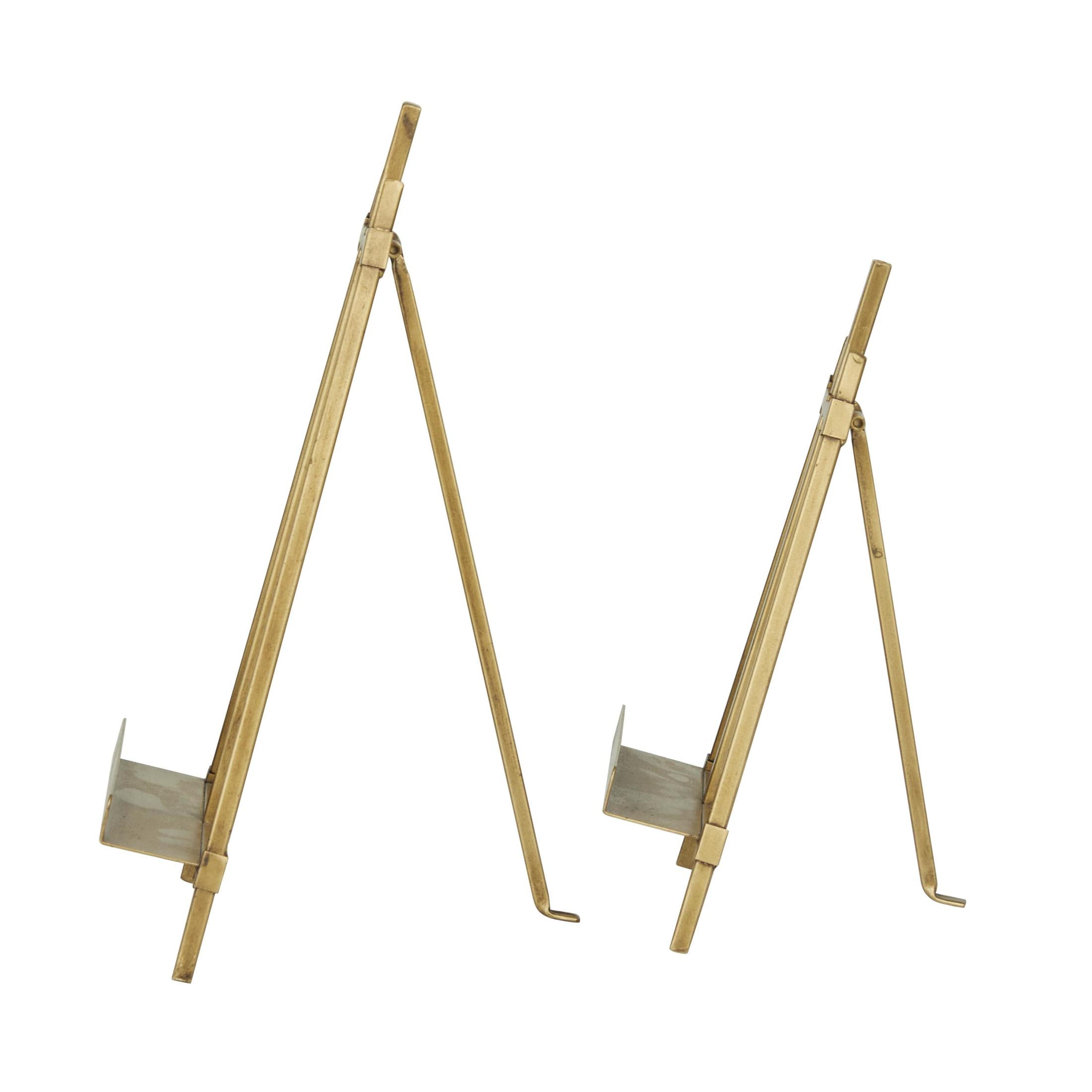 DecMode 13", 11"H Gold Metal Tabletop Triangle Easel with Foldable Stand, 2-Pieces