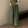 thumbnail image 4 of FRSASU Womens Corduroy Pants Wide Leg Cropped Barrel Baggy Flowy Ruffle Elastic Waist Trousers with Pockets Army Green, 4 of 8