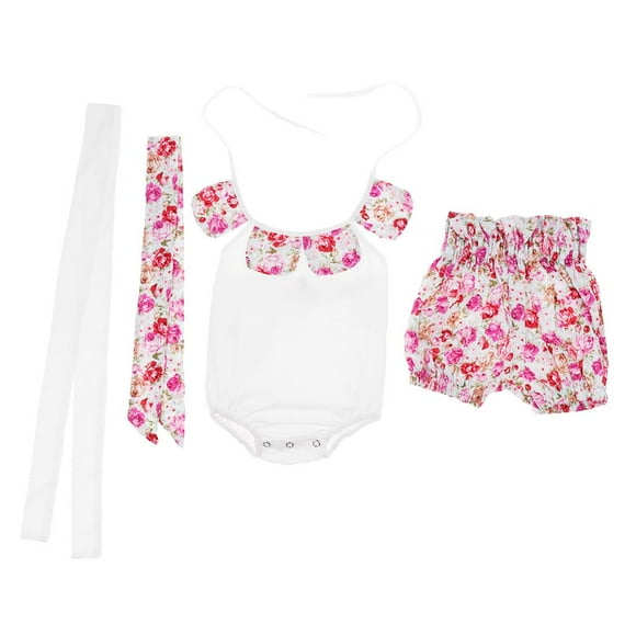 Niños Recién Nacidos Ropa para Niñas Flores a Rayas Mamelucos Mamelucos Diadema Pantalones Cortos Trajes Ropa Amarillo