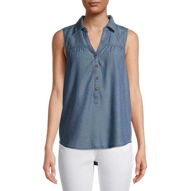 Time and Tru Women's Sleeveless Henley Popover Top - Walmart.com