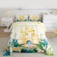 thumbnail image 2 of Feelyou Kawaii Yellow Castle Queen Comforter Set for Girl, Dreamy Fairy Tale Bedding Sets, Spring Garden Floral Reversible Bedding Comforter Set, Super Cozy Room Decor, 3-Piece, 2 of 8