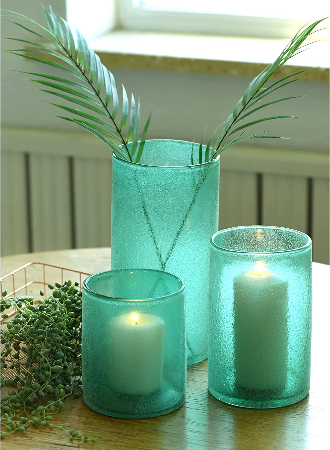 KUSONG Glass Hurricane Candle Holder Set of 3 Coastal Decor Beach House