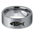 thumbnail image 2 of Tungsten Fish Shape Typography Band Ring 8mm Men Women Comfort Fit Gray Flat Cut Brushed Polished, 2 of 4