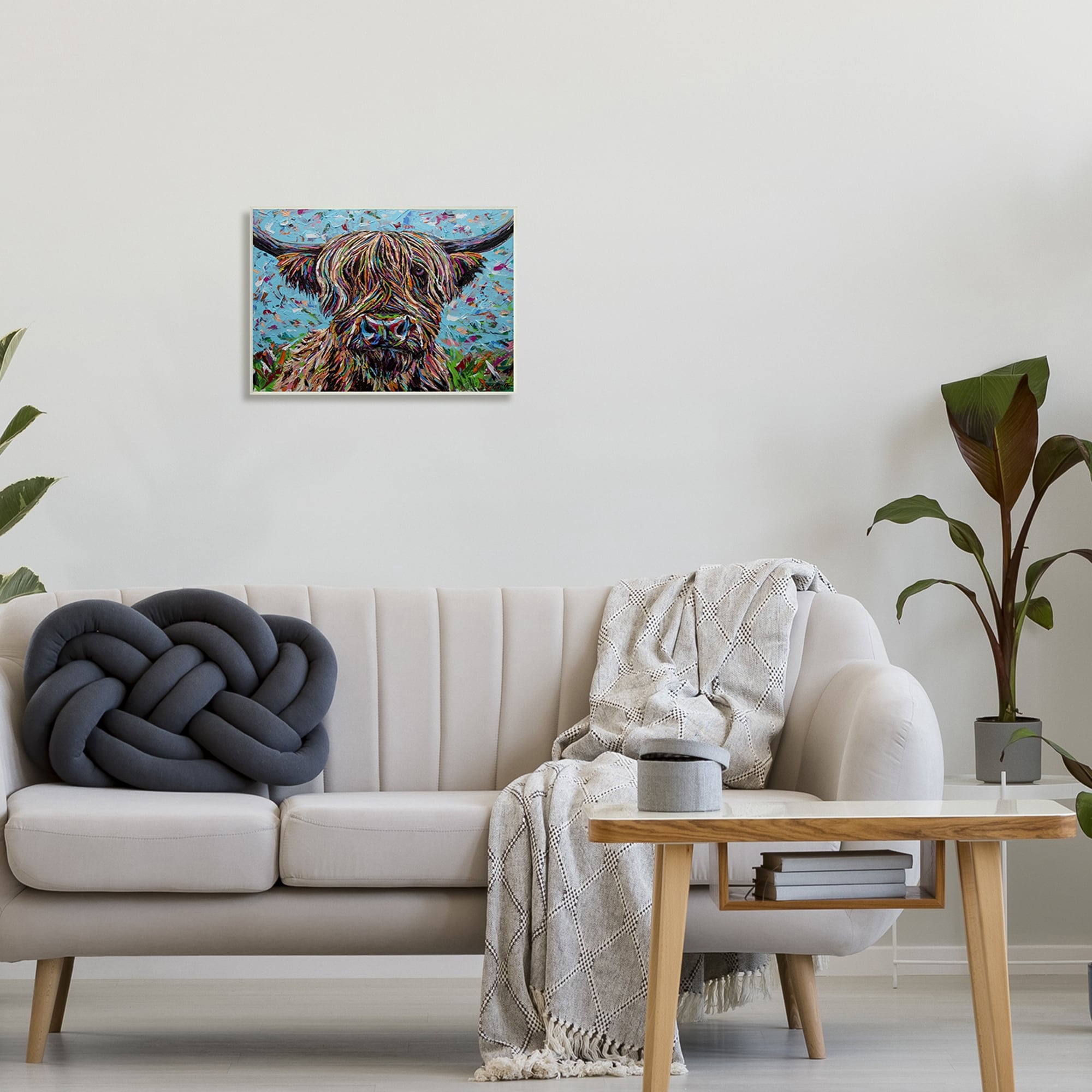 Stupell Industries Highland Cattle Cow Layered Flecked Abstract Portrait Painting Unframed Art Print Wall Art, Design by Carolee Vitaletti